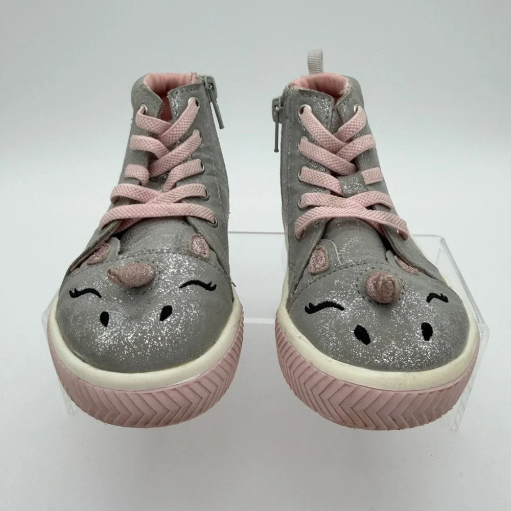 Wonder Nation Girls Unicorn Glitter High Top Sneakers Silver Pink Toddler Size 9